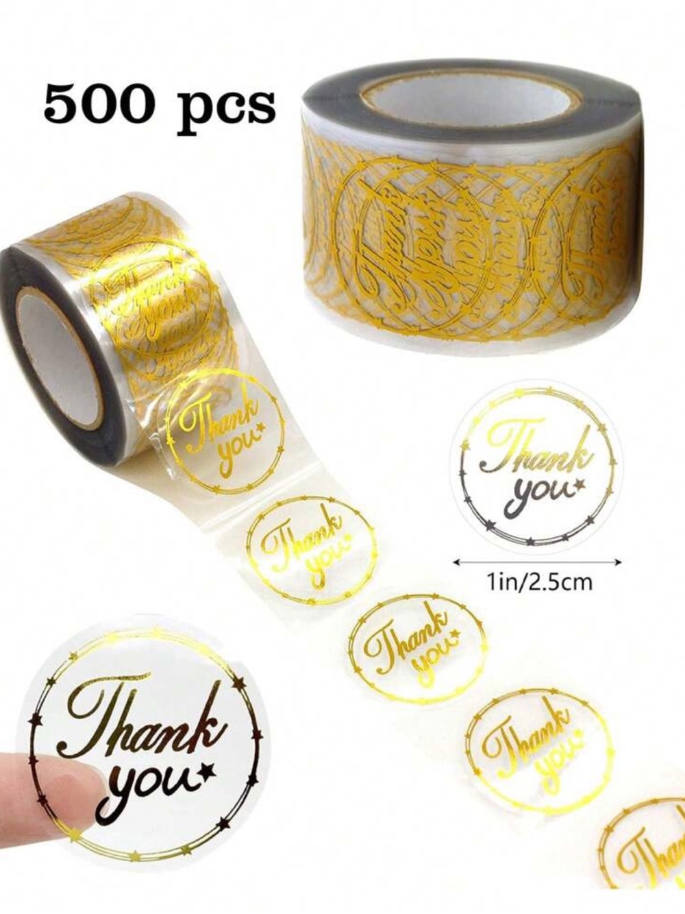 500 Roll Transparent Gold Foil "Thank You" Stickers